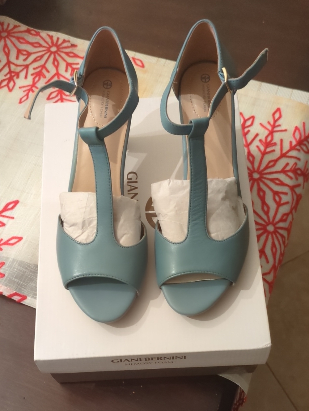 Giani Bernini Women's T-Strap Open Toe Heels in Light Blue